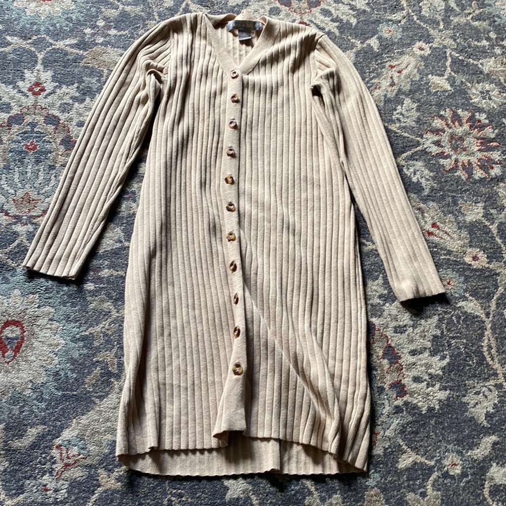 Tan mini button down sweater bodycon dress